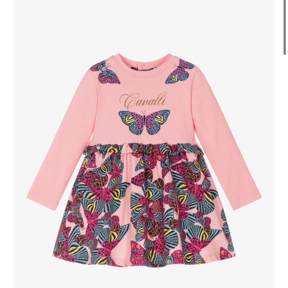 ROBERTO CAVALLI Butterflies Print Ruffled Logo Dress